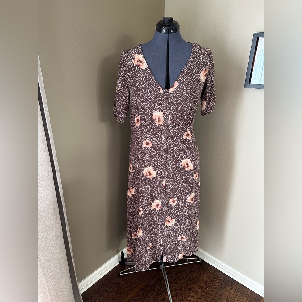 H&M Floral Brown Midi Dress - SIZE 12